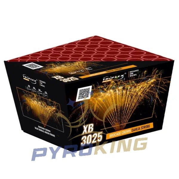 Fächerbatterie Brocade Crown Dalhia Strobe XB3025 Triplex – 49 Schuss, Kaliber 30 mm
