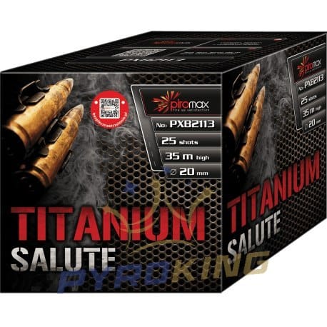 Knall-Batteriefeuerwerk Titanium Salute PXB2113 Piromax – 25 Schuss, Kaliber 20 mm