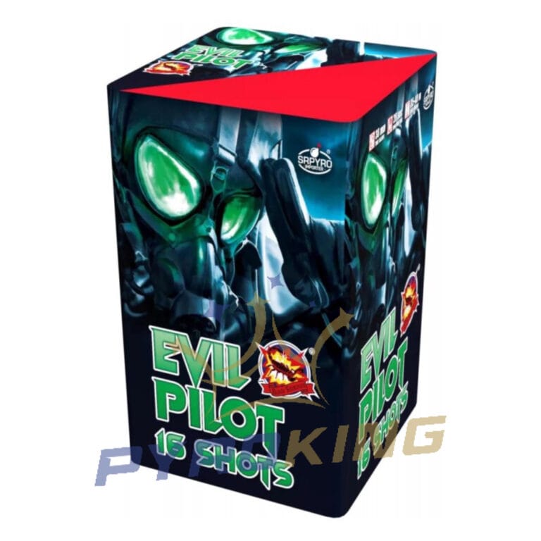 Batteriefeuerwerk Evil Pilot CLE4357 SRPyro – 16 Schuss, Kaliber 38 mm