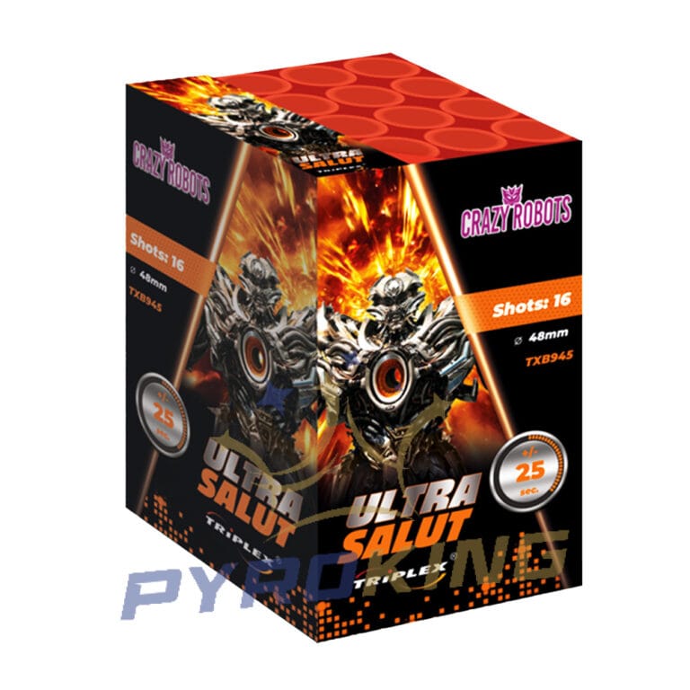 Batteriefeuerwerk Ultra Salute TXB945 Triplex – 16 Schuss, Kaliber 48 mm