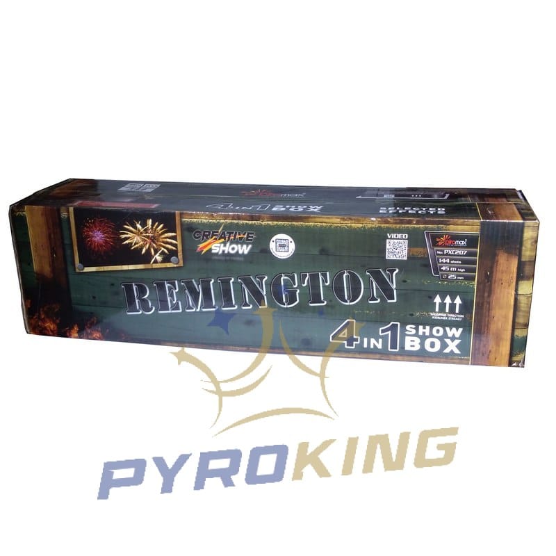 Zestaw wyrzutni fajerwerków Remington PXC207 Piromax – 144 strzały, kaliber 25 mm Zestaw wyrzutni fajerwerków Remington PXC207 Piromax, 144 strzały kalibru 25 mm