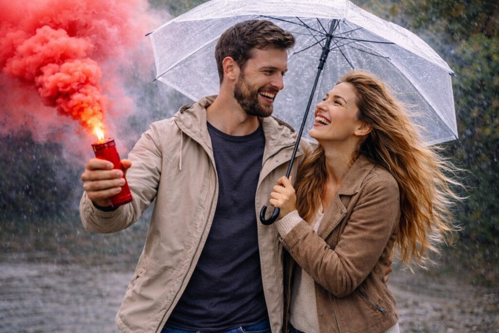 Rauchfackeln bei Regen und Wind
