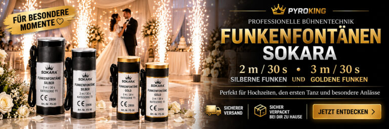 Sokara Funkenfontänen für Hochzeit und ersten Tanz – silberne und goldene Funken bei PyroKing