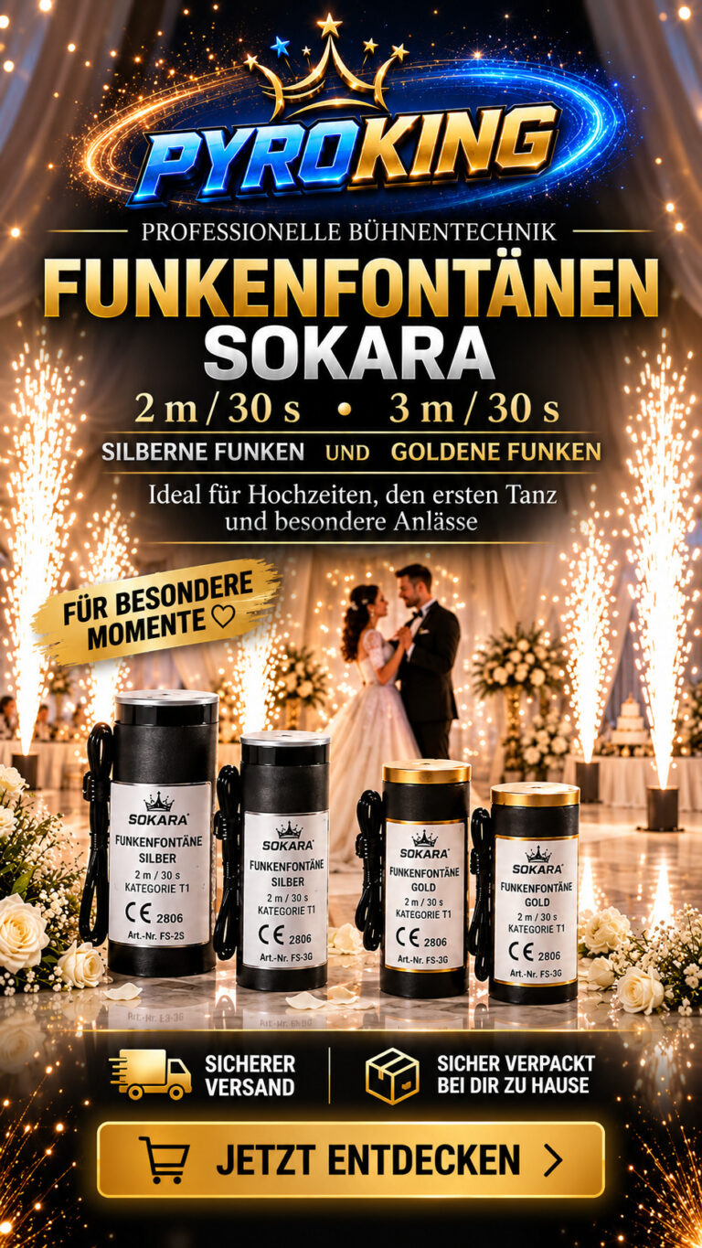 Sokara Funkenfontänen für Hochzeit und ersten Tanz – silberne und goldene Funken bei PyroKing